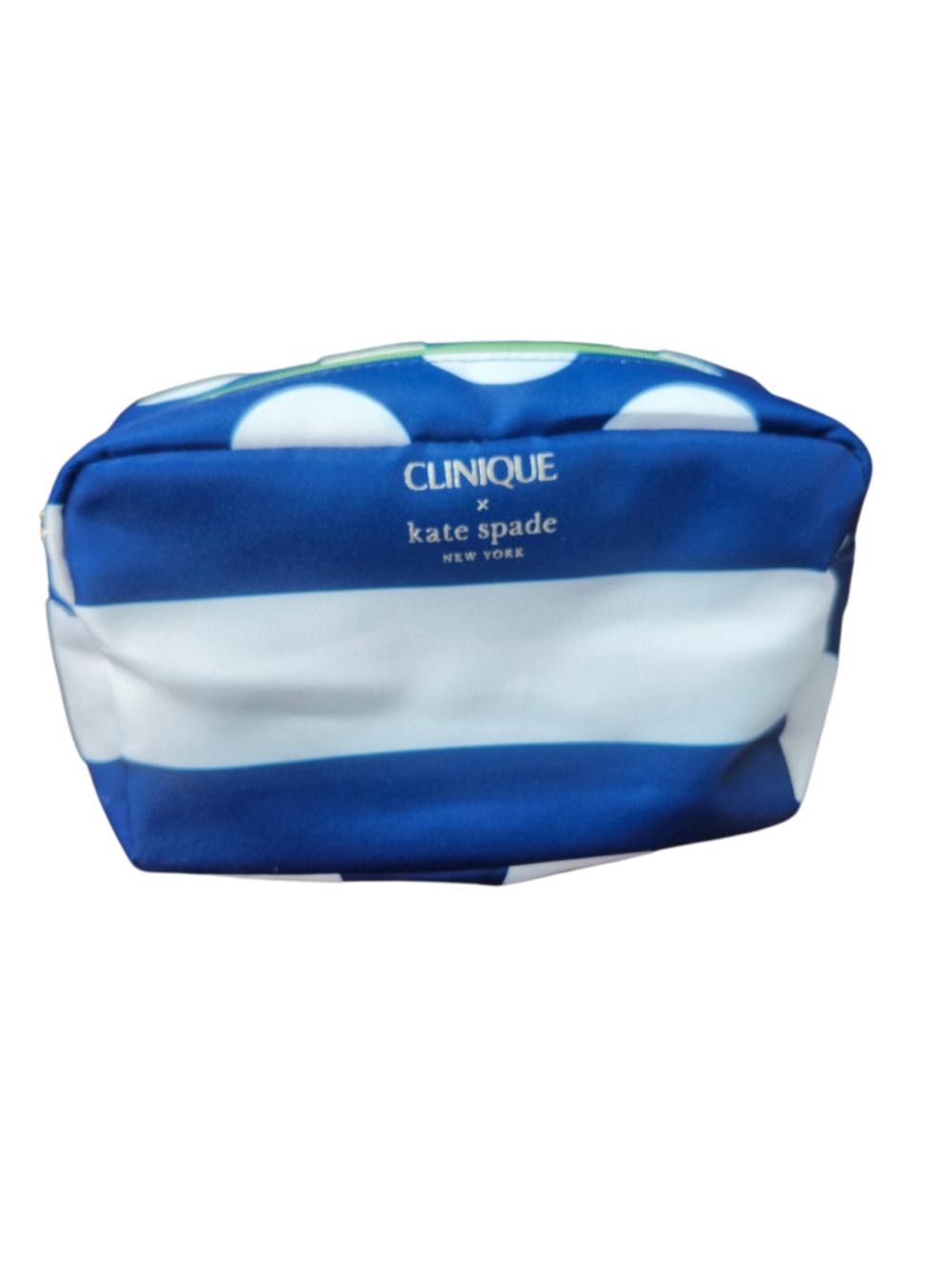 NWOT Clinique x Kate Spade Blue and White Striped Makeup Bag Pouch